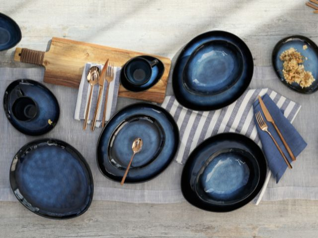 zastawa stołowa kamionkowa granatowa
